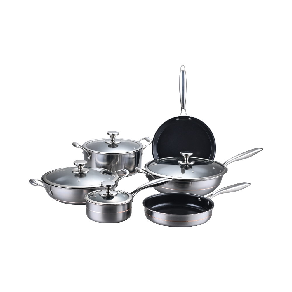 10PC 5-layers stainless steel cooper cookware set