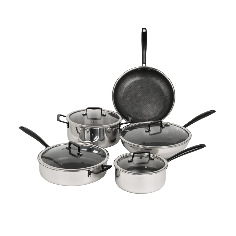 9PC tri-ply stainless cookware set